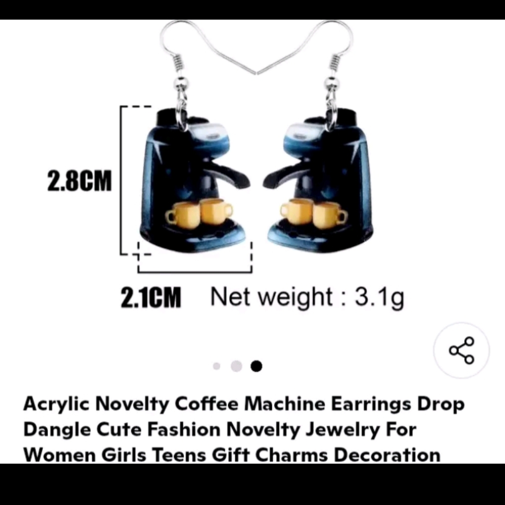 Acrylic Coffee Machine EarringsAcrylic Novelty Coffee Machine Earrings Drop Dang